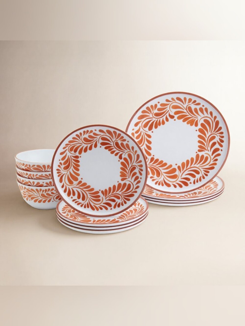 INFUSE 11 Piece Lebrillo Pattern Melamine Dinnerware Set for Outdoor Dinner Set